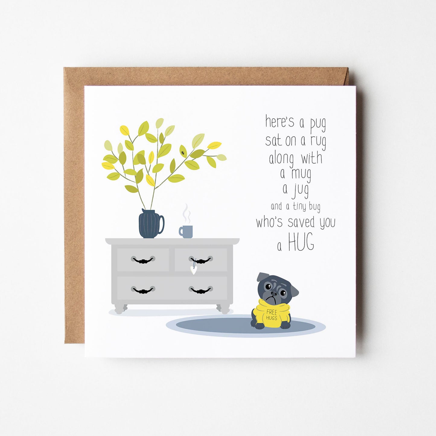 Pug on a rug dog Card