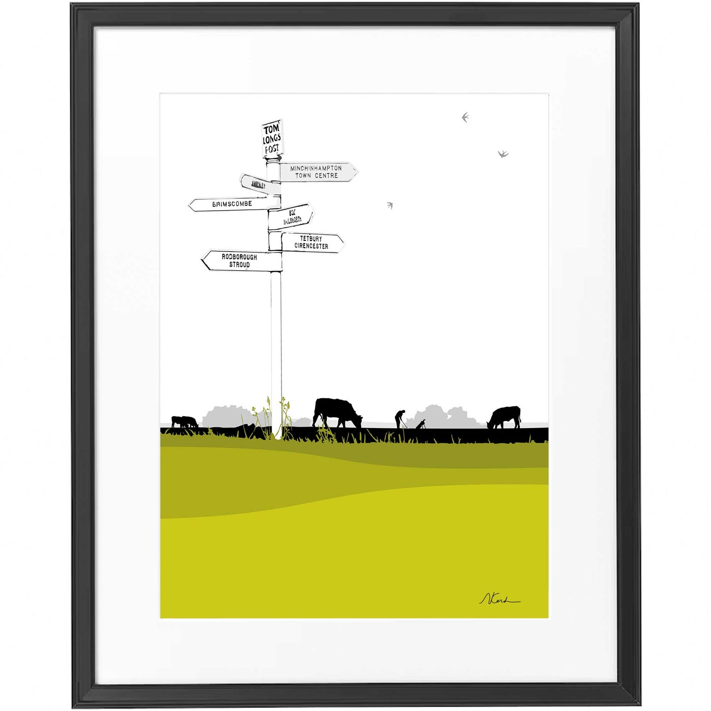 Tom Longs Post, Minchinhampton Common, Gloucestershire - Framed Art Print by Nichola Kent