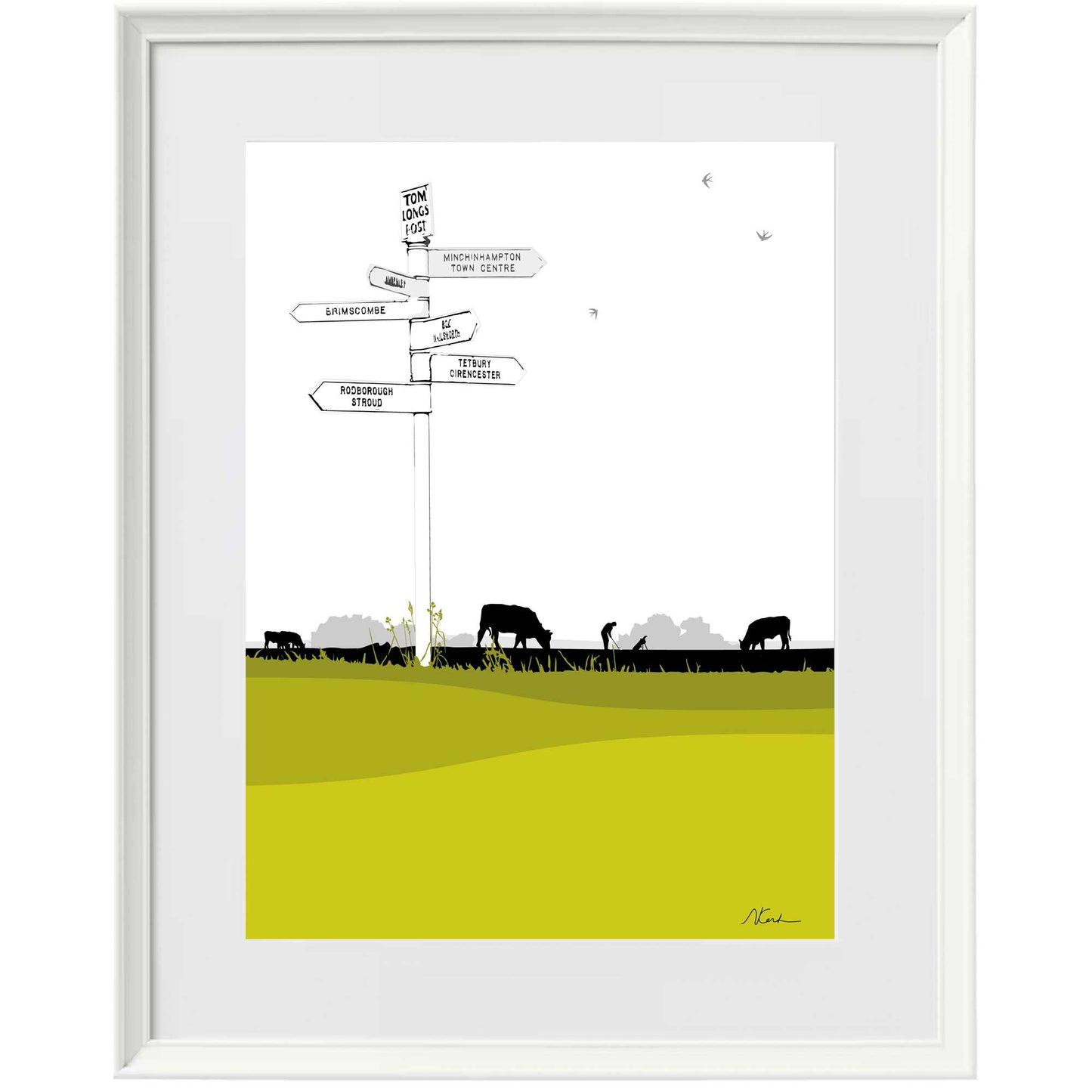 Tom Longs Post, Minchinhampton Common, Gloucestershire - Framed Art Print by Nichola Kent