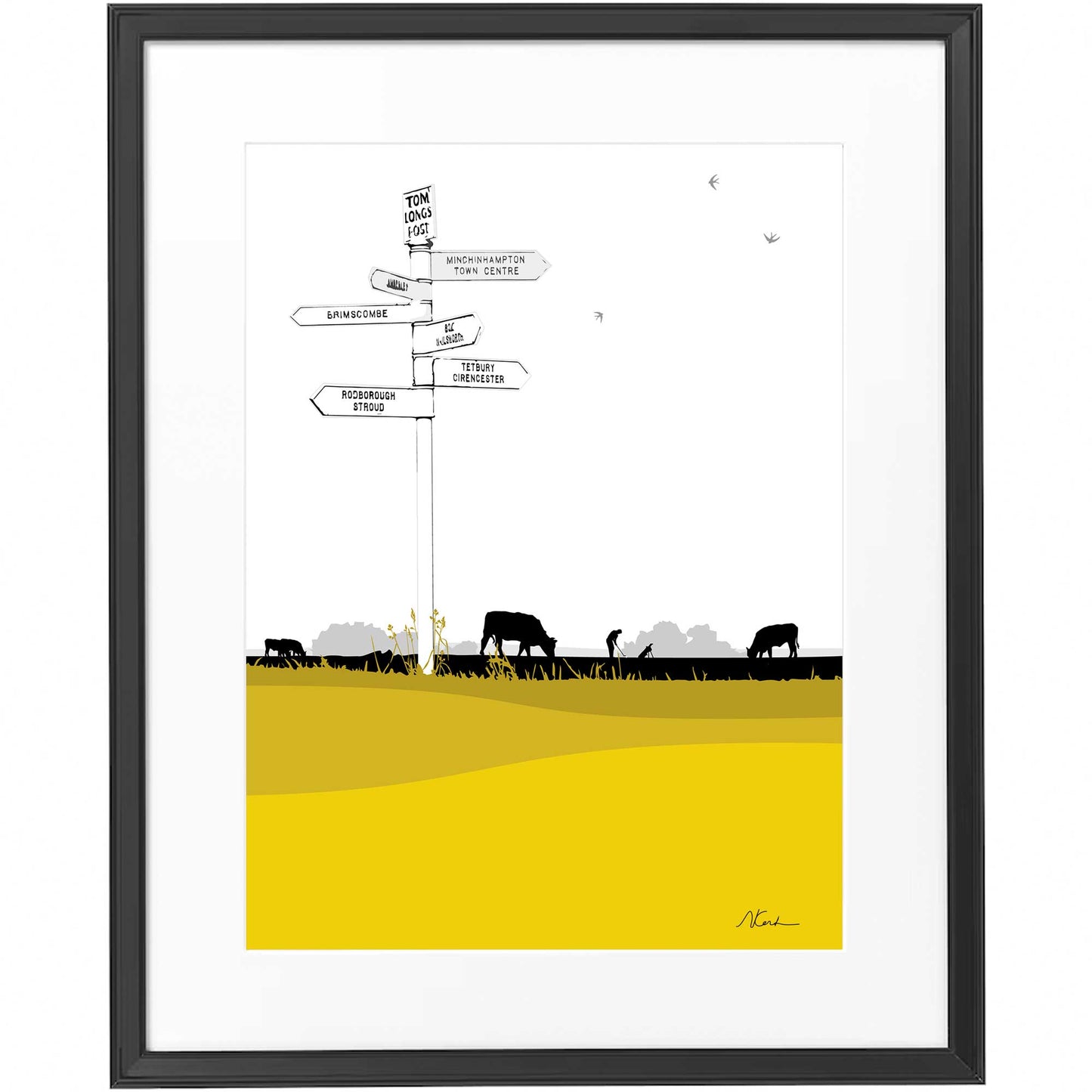 Tom Longs Post, Minchinhampton Common, Gloucestershire - Framed Art Print by Nichola Kent