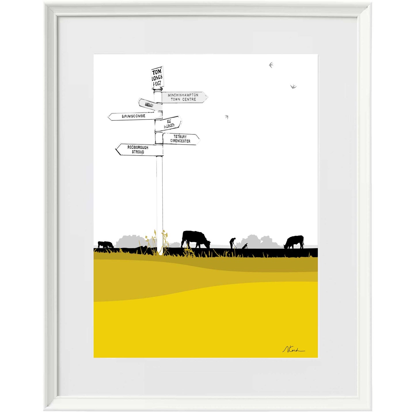 Tom Longs Post, Minchinhampton Common, Gloucestershire - Framed Art Print by Nichola Kent