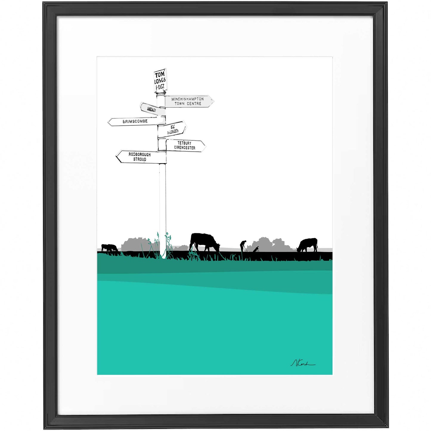 Tom Longs Post, Minchinhampton Common, Gloucestershire - Framed Art Print by Nichola Kent