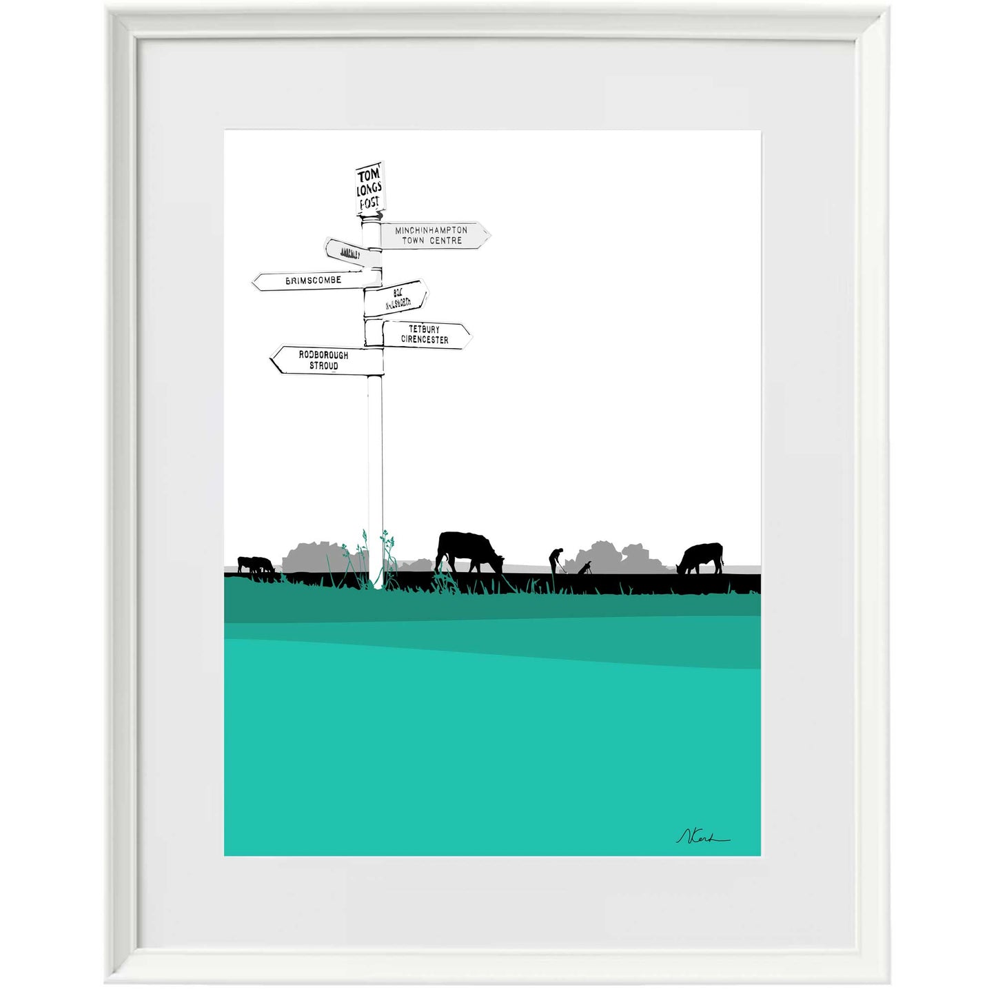 Tom Longs Post, Minchinhampton Common, Gloucestershire - Framed Art Print by Nichola Kent