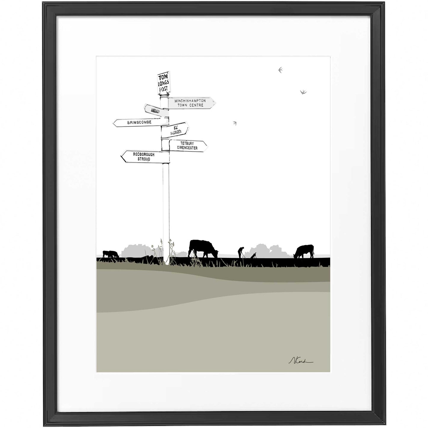 Tom Longs Post, Minchinhampton Common, Gloucestershire - Framed Art Print by Nichola Kent