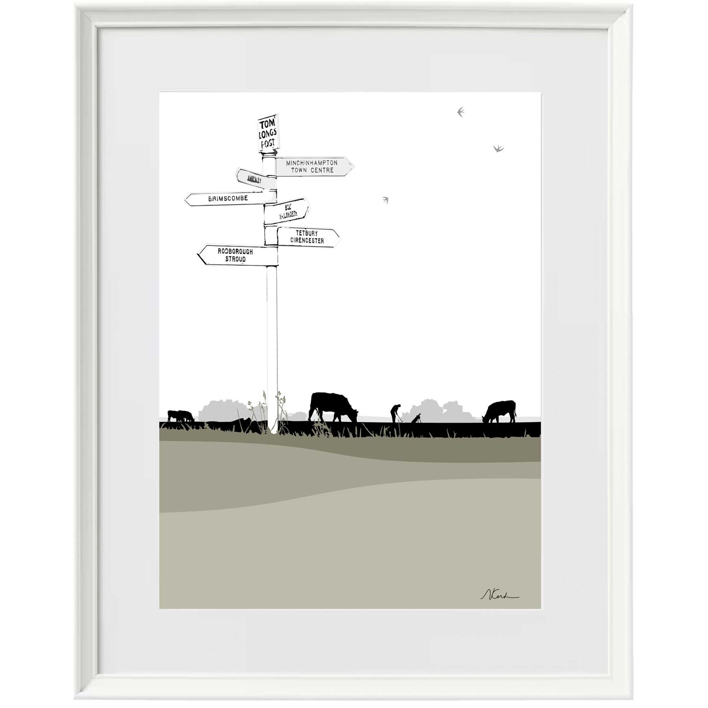 Tom Longs Post, Minchinhampton Common, Gloucestershire - Framed Art Print by Nichola Kent