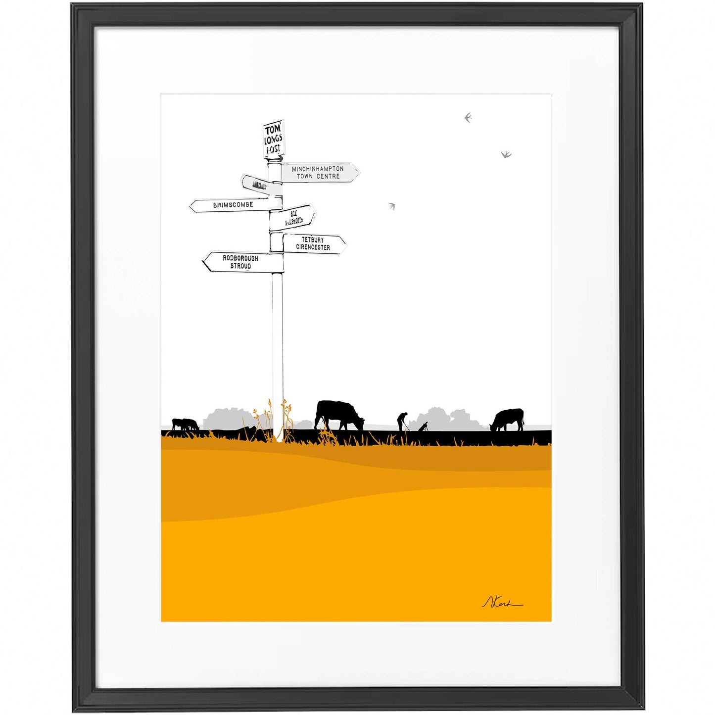 Tom Longs Post, Minchinhampton Common, Gloucestershire - Framed Art Print by Nichola Kent
