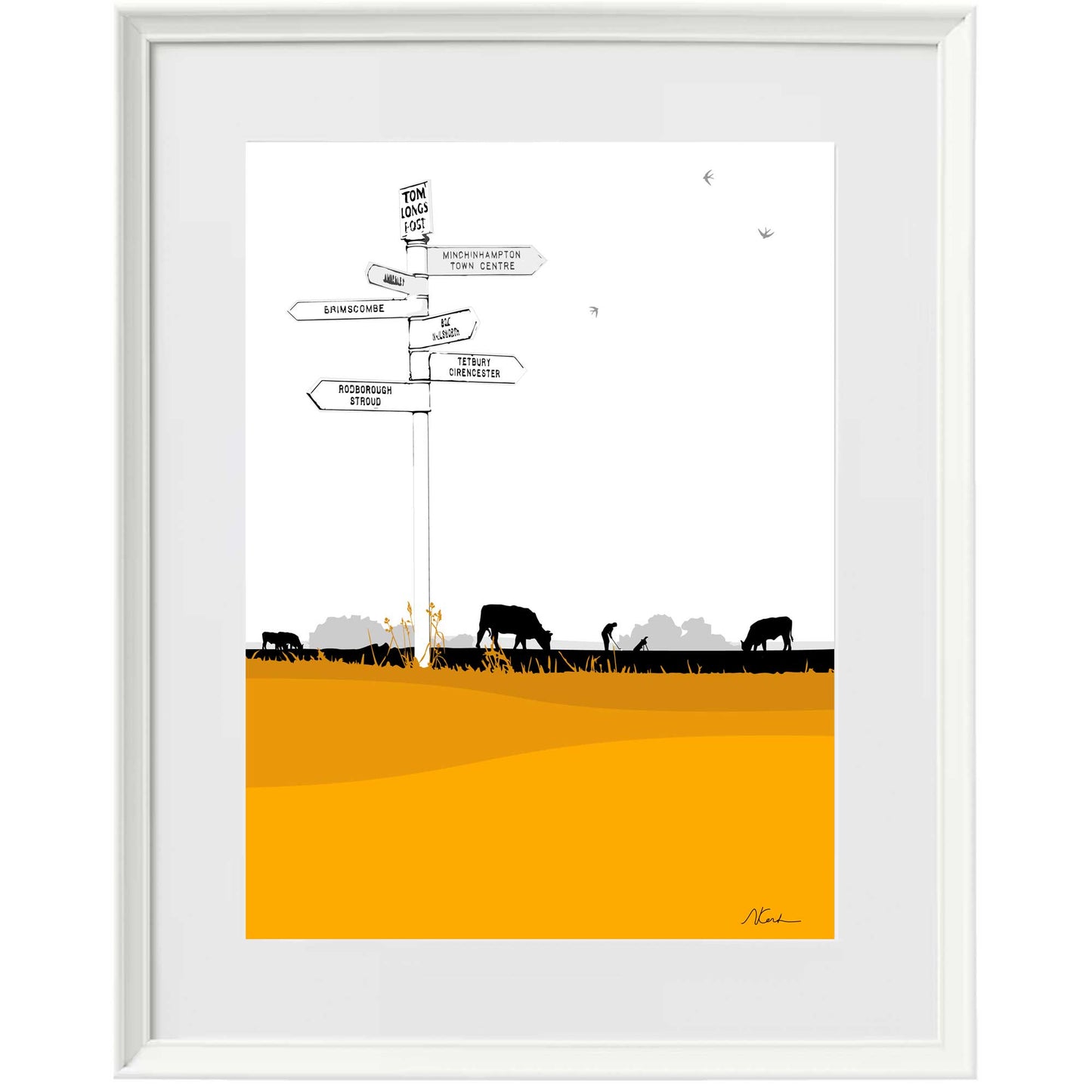 Tom Longs Post, Minchinhampton Common, Gloucestershire - Framed Art Print by Nichola Kent