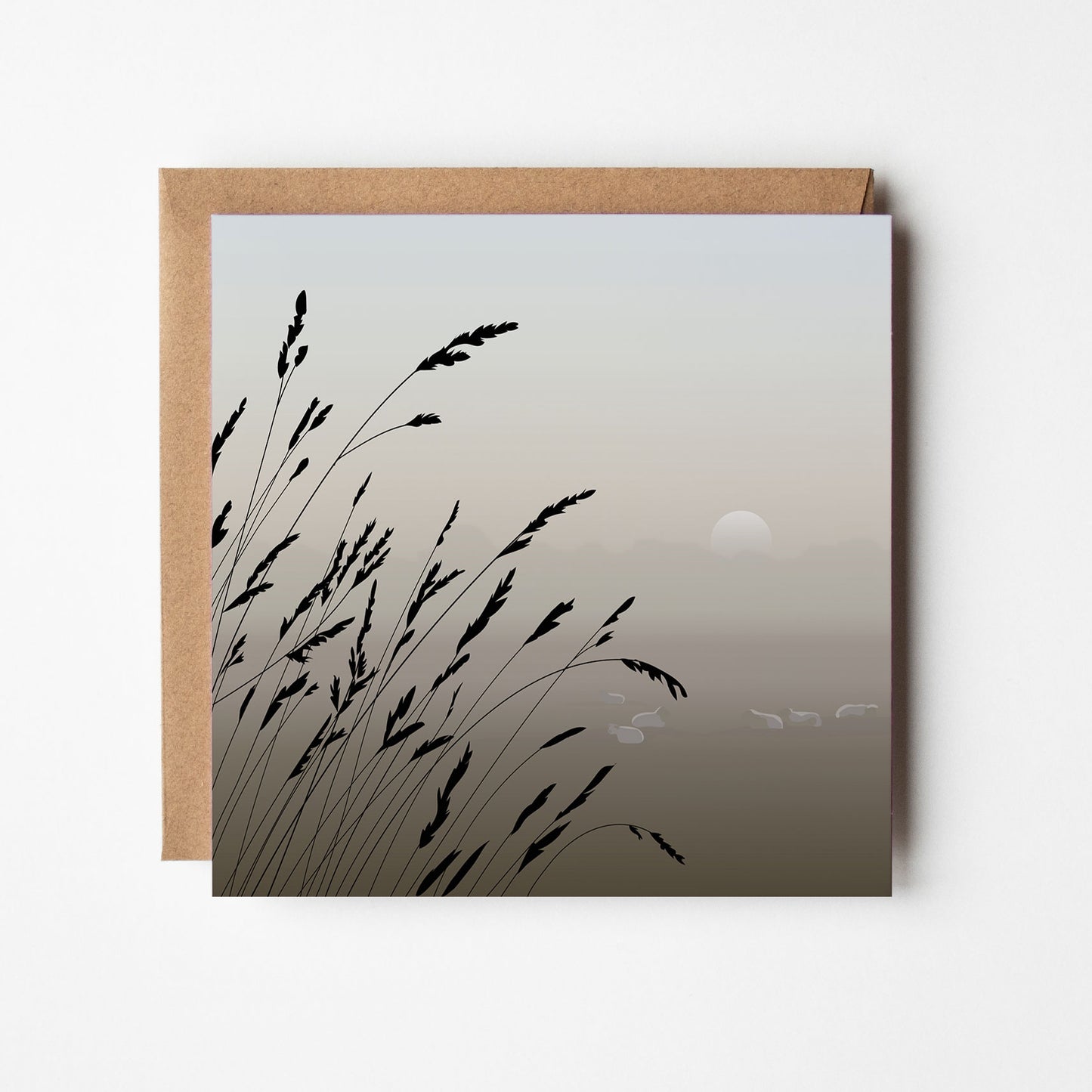 Grasses and sheep at dawn Blank Card