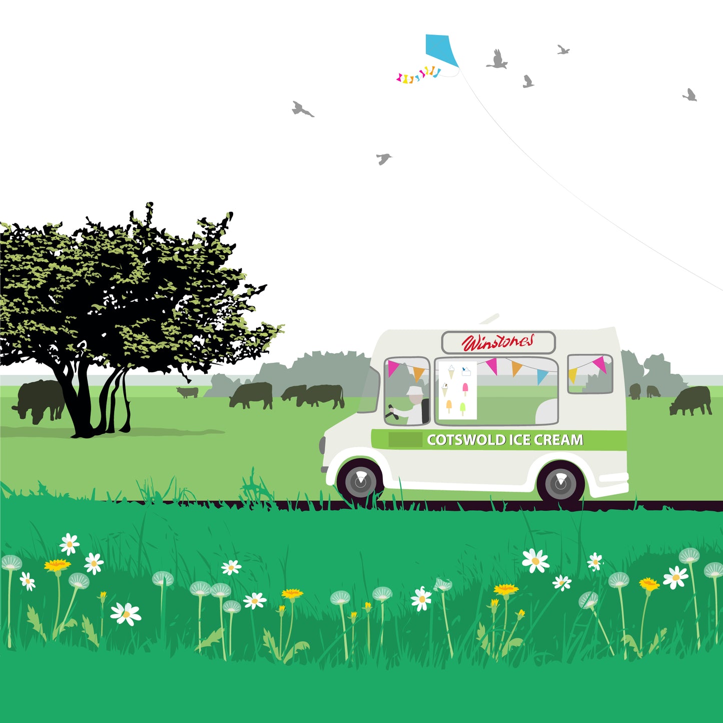 Winstones Ice Cream Van - Blank Card Jade Green