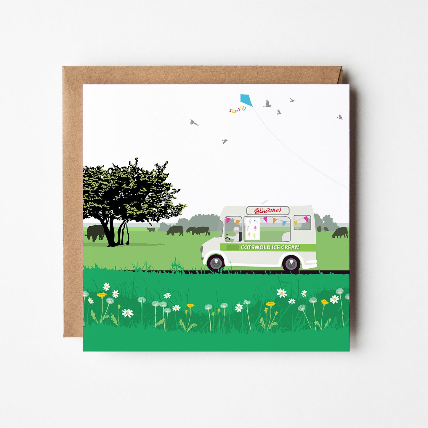 Winstones Ice Cream Van - Blank Card Jade Green