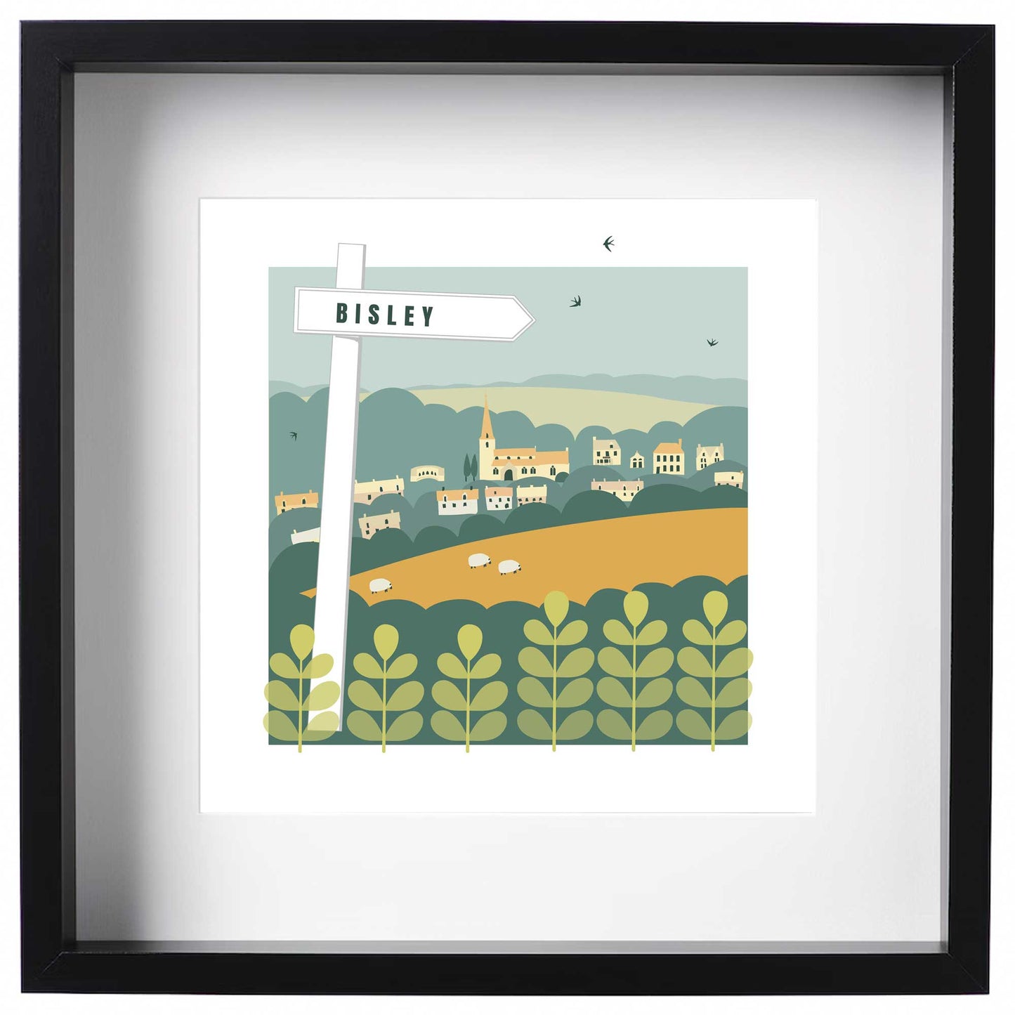 Signposted Bisley - Framed Print - Ochre/Green