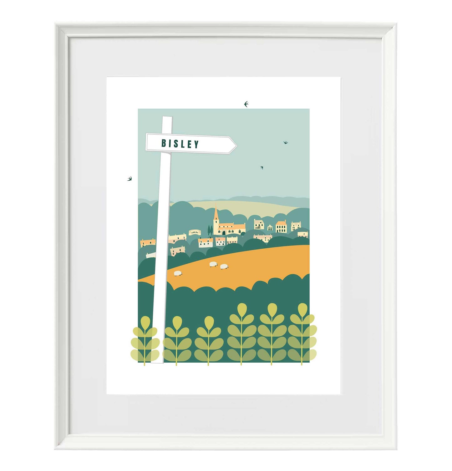 Signposted Bisley - Framed Print - Ochre/Green