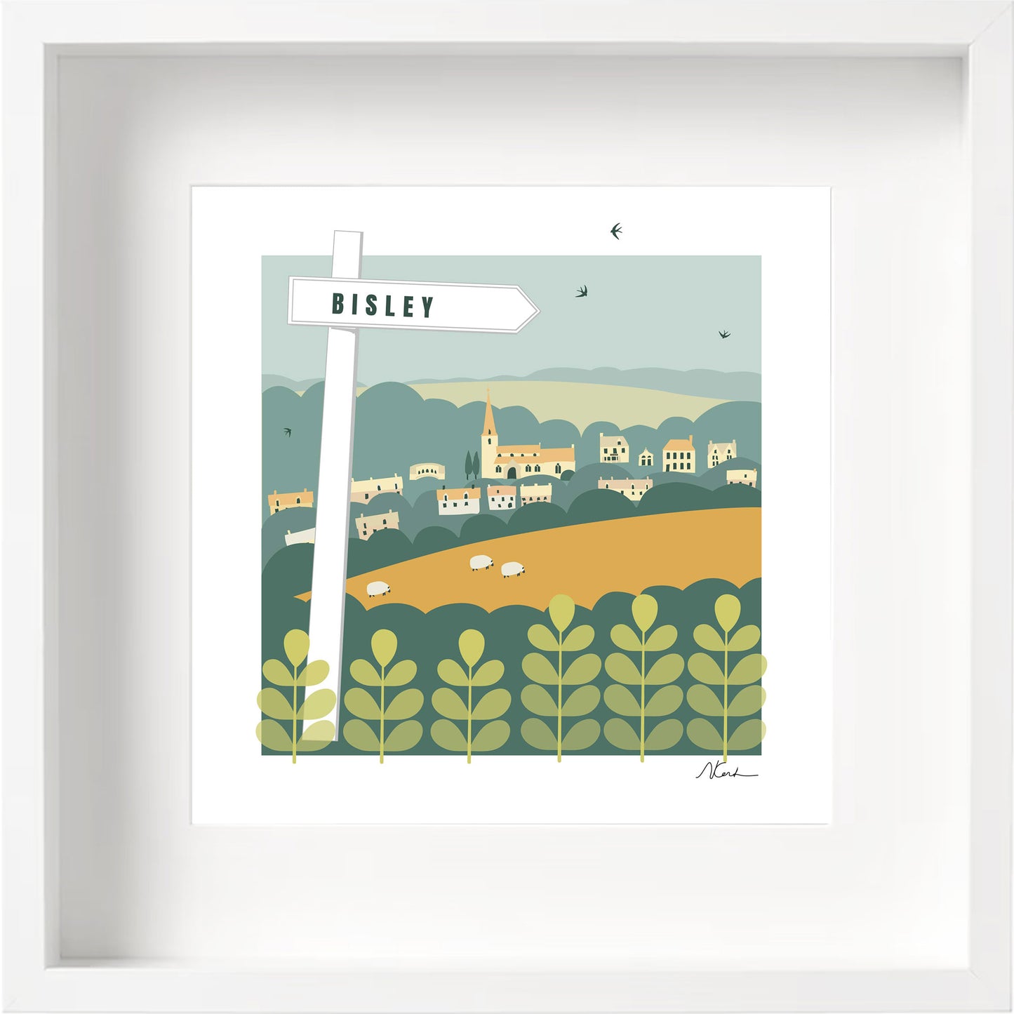 Signposted Bisley - Framed Print - Ochre/Green
