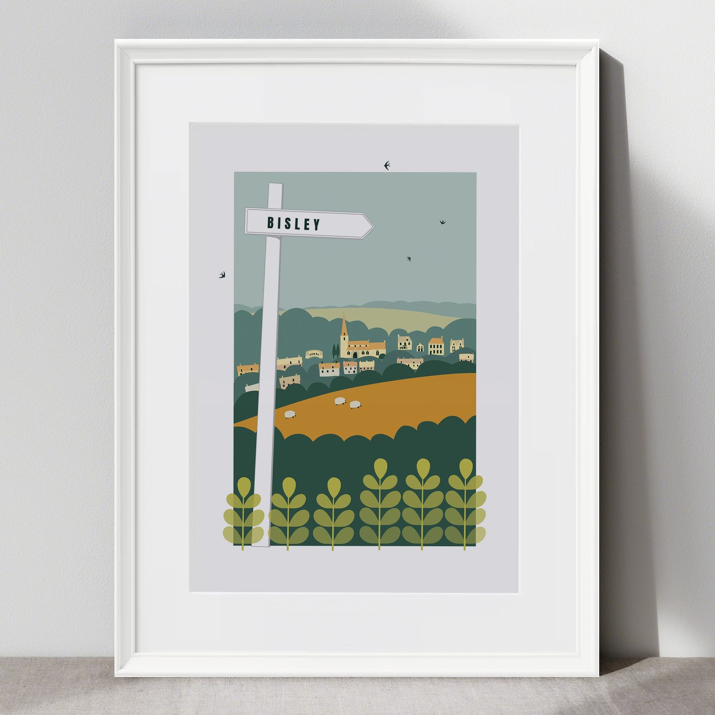Signposted Bisley - Unframed Print - Ochre/Green