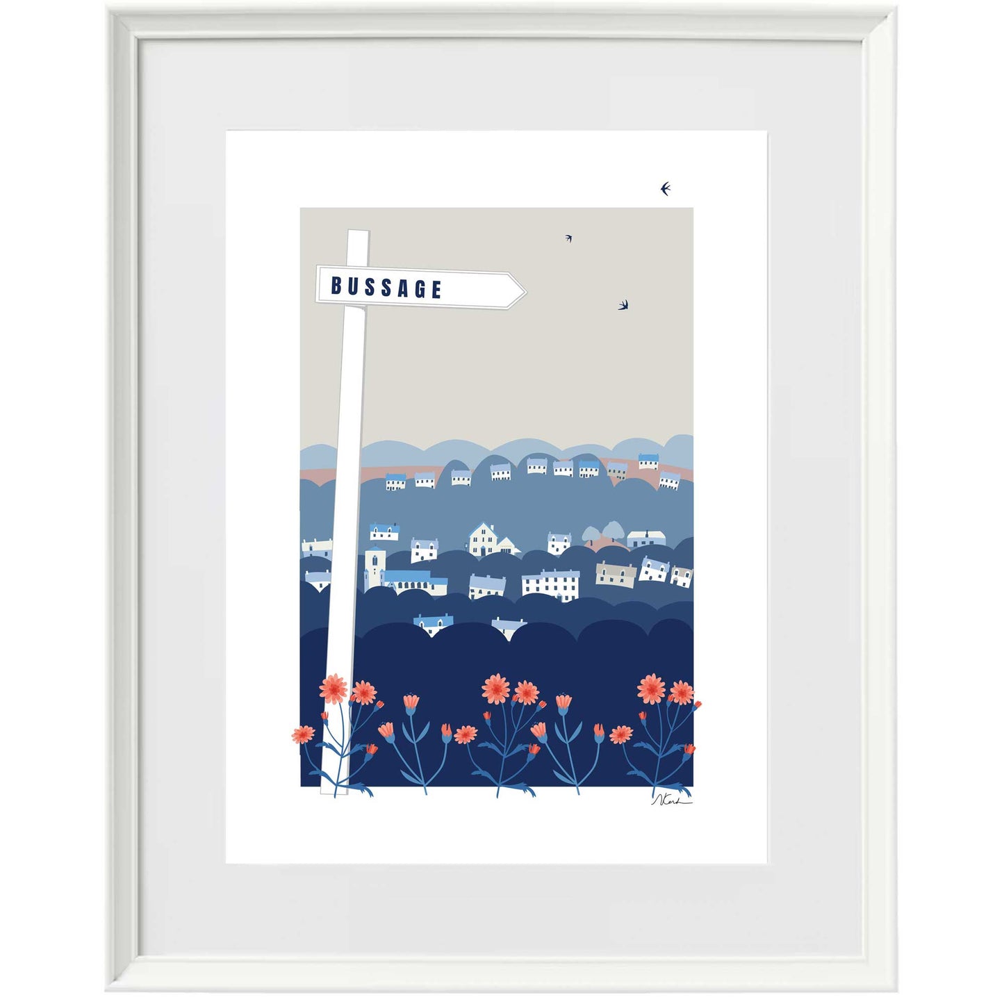 Signposted Bussage - Framed Print - Blue