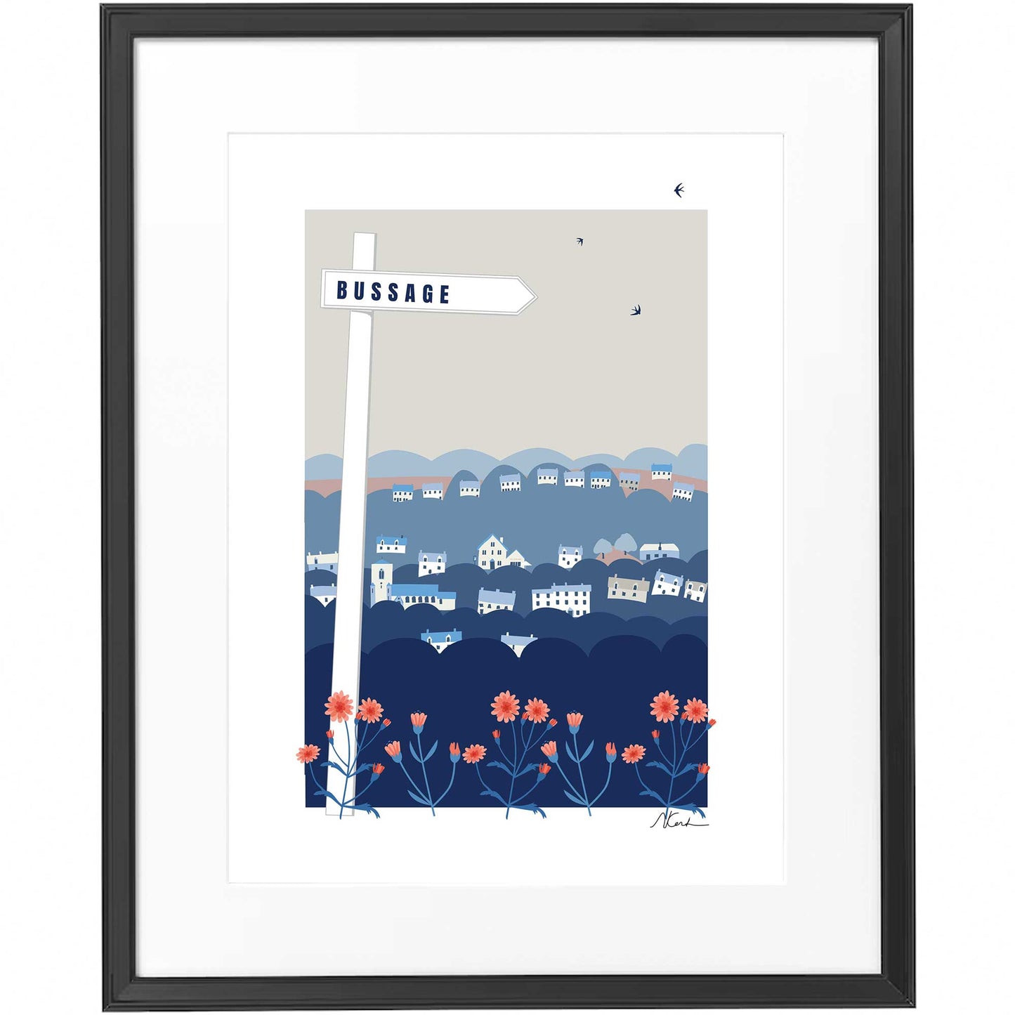 Signposted Bussage - Framed Print - Blue