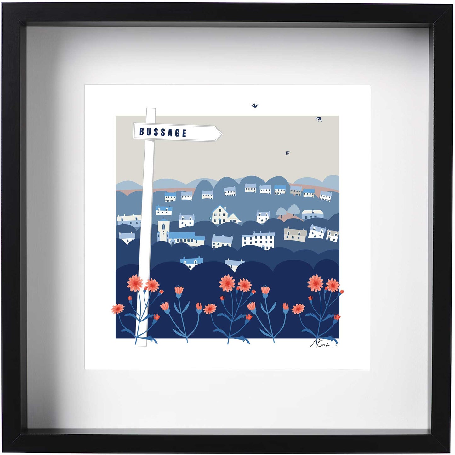 Signposted Bussage - Framed Print - Blue
