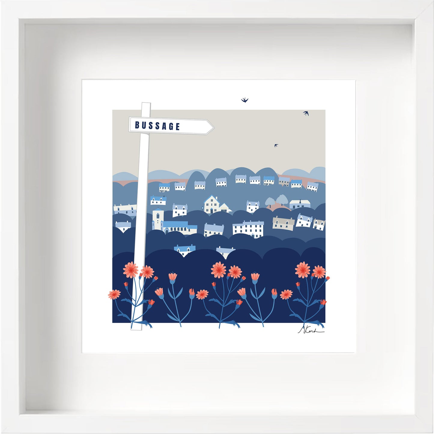 Signposted Bussage - Framed Print - Blue