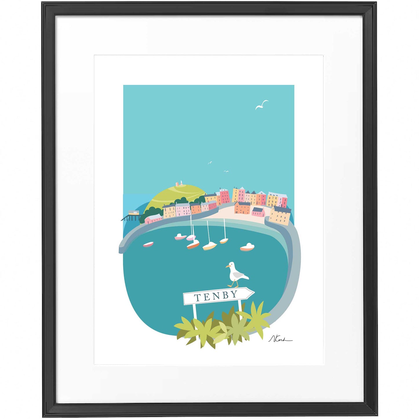 Signposted Tenby - Framed Print - Blue