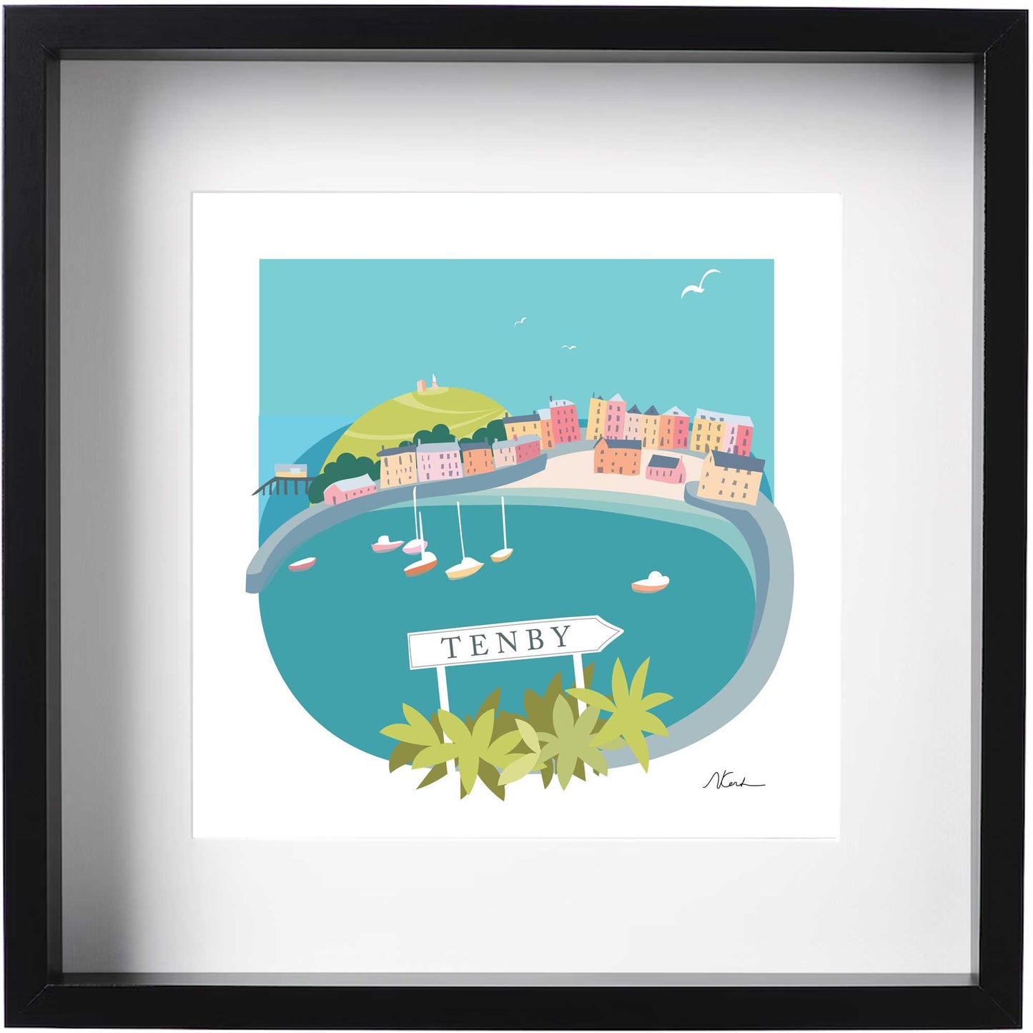 Signposted Tenby - Framed Print - Blue