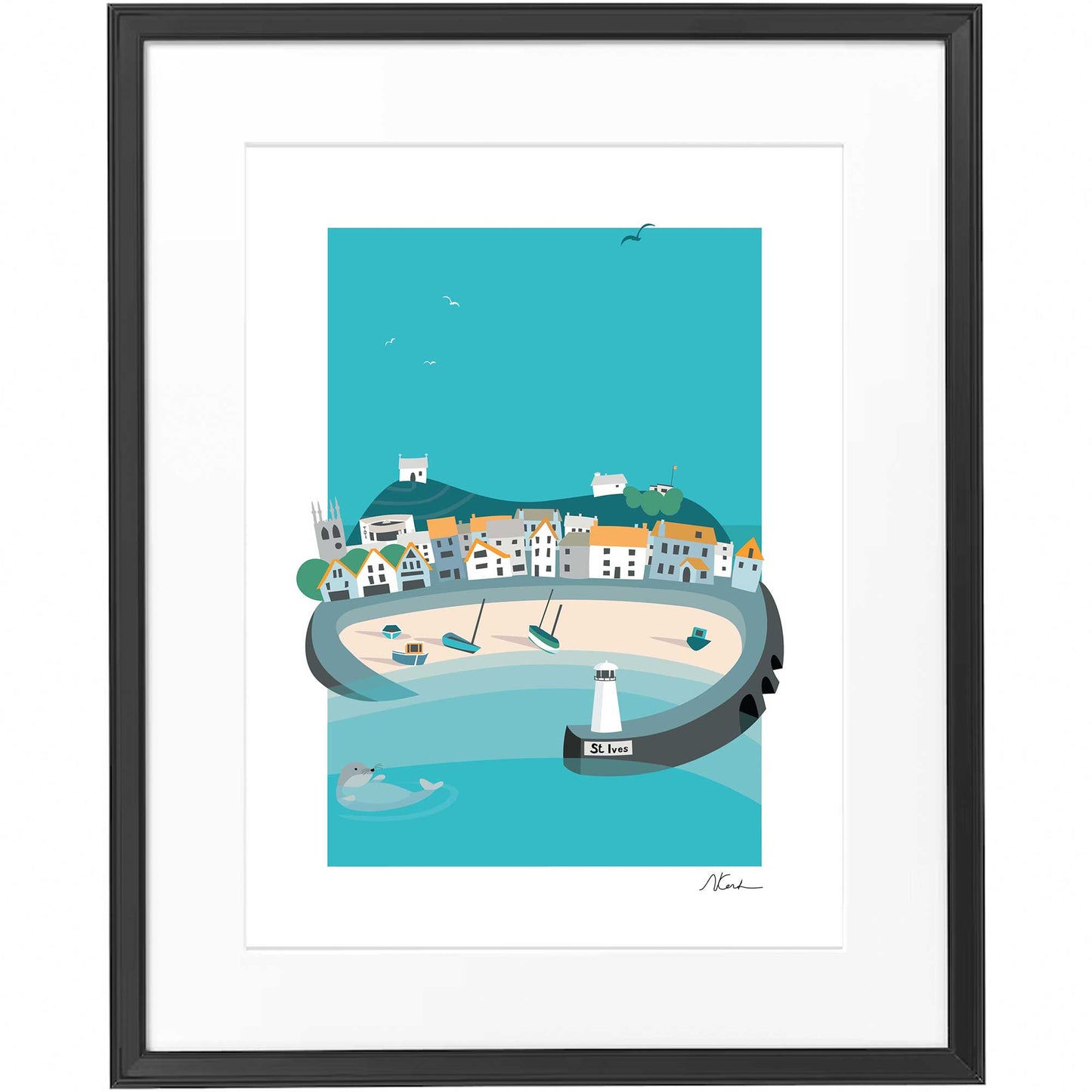 Signposted St Ives - Framed Print - Blue