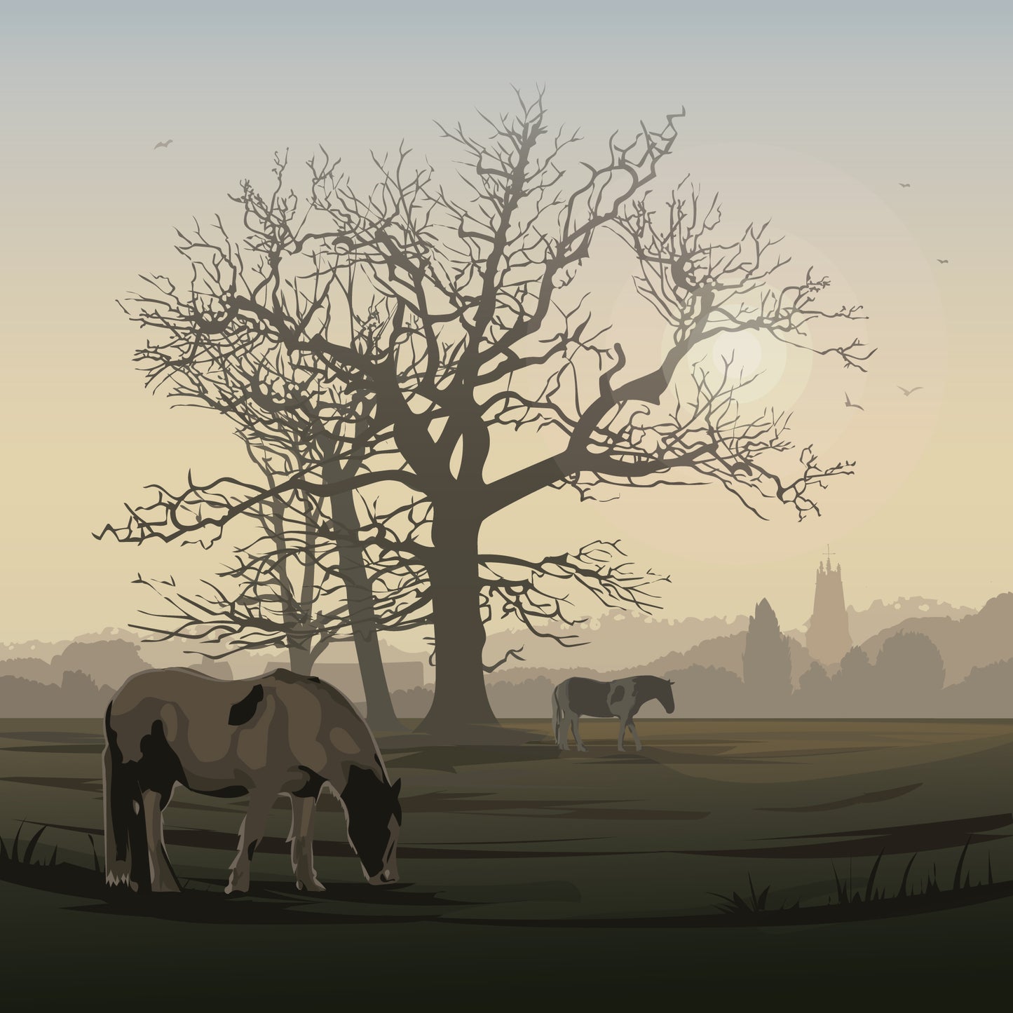 Horses in the Mist Blank Card