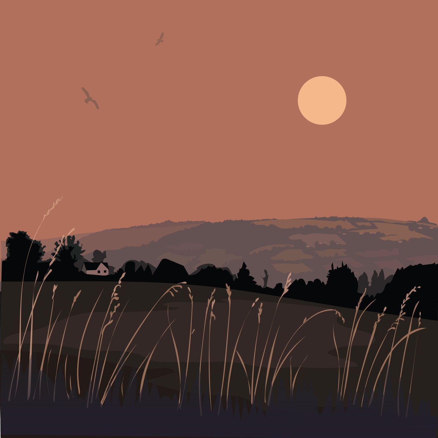 Selsley from Rodborough - Mauve - Blank Card