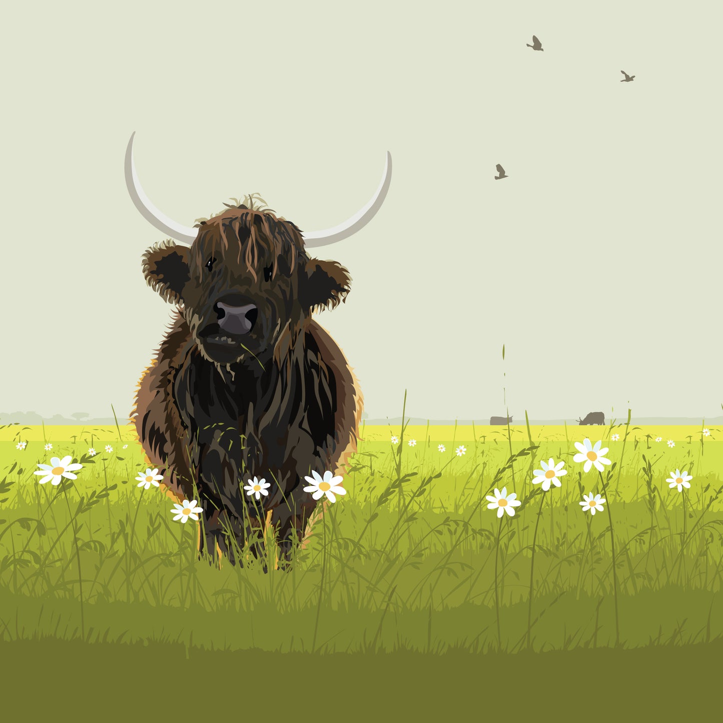 Highland Cow with daisies Blank Card