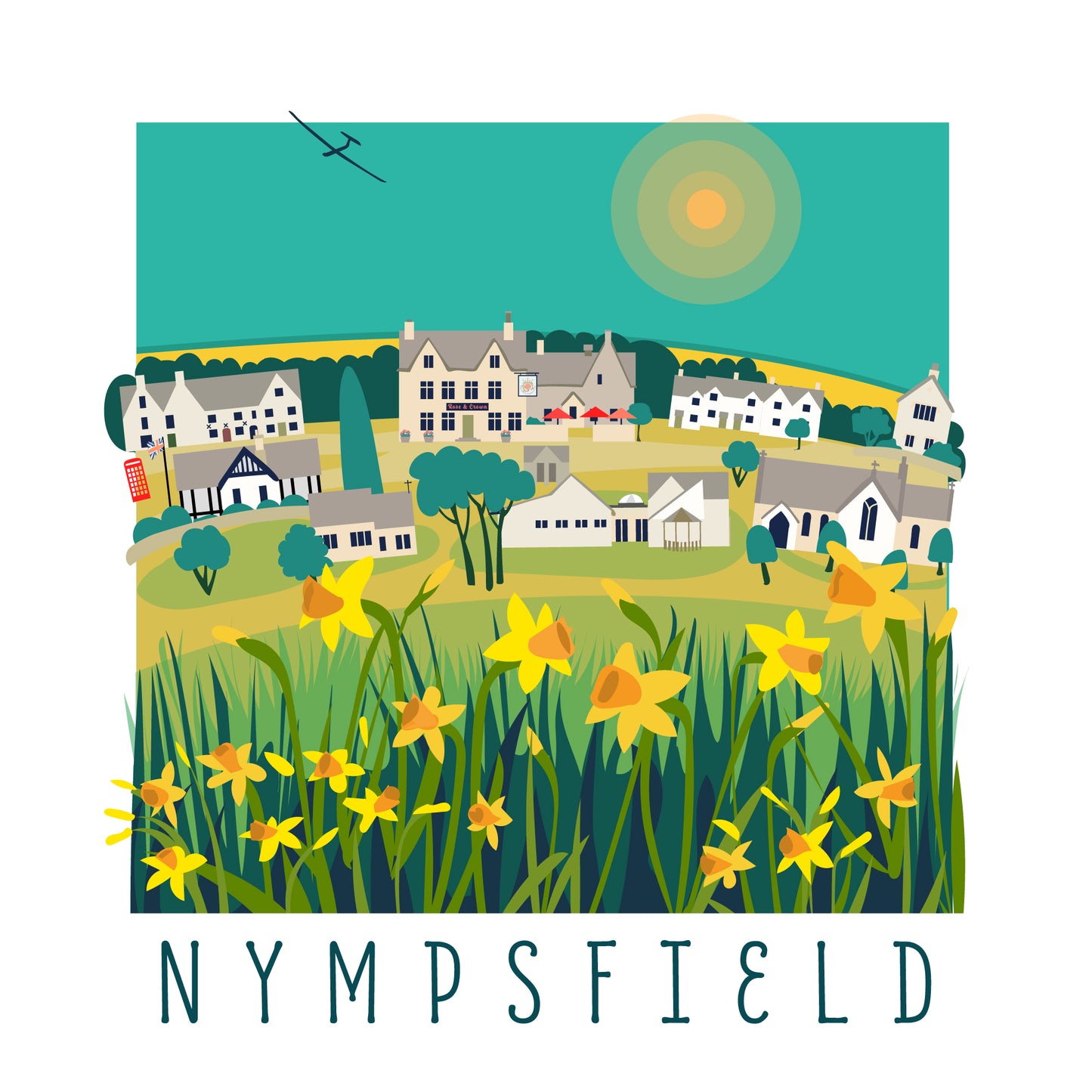 Nympsfield Community Pub Blank Card with Daffodils