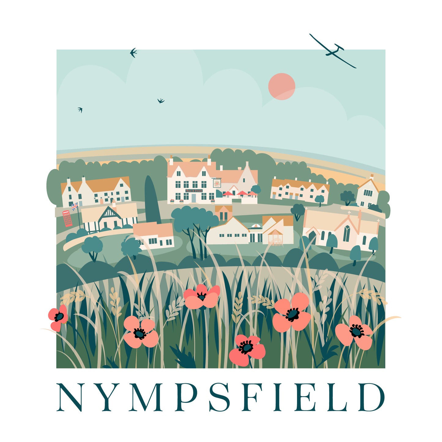 Nympsfield Community Pub Blank Card with Poppies