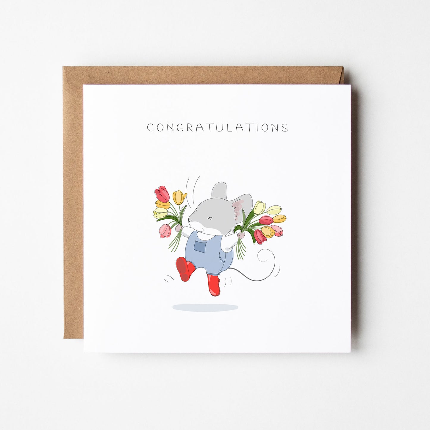 Congratulations Mouse with Tulips Card