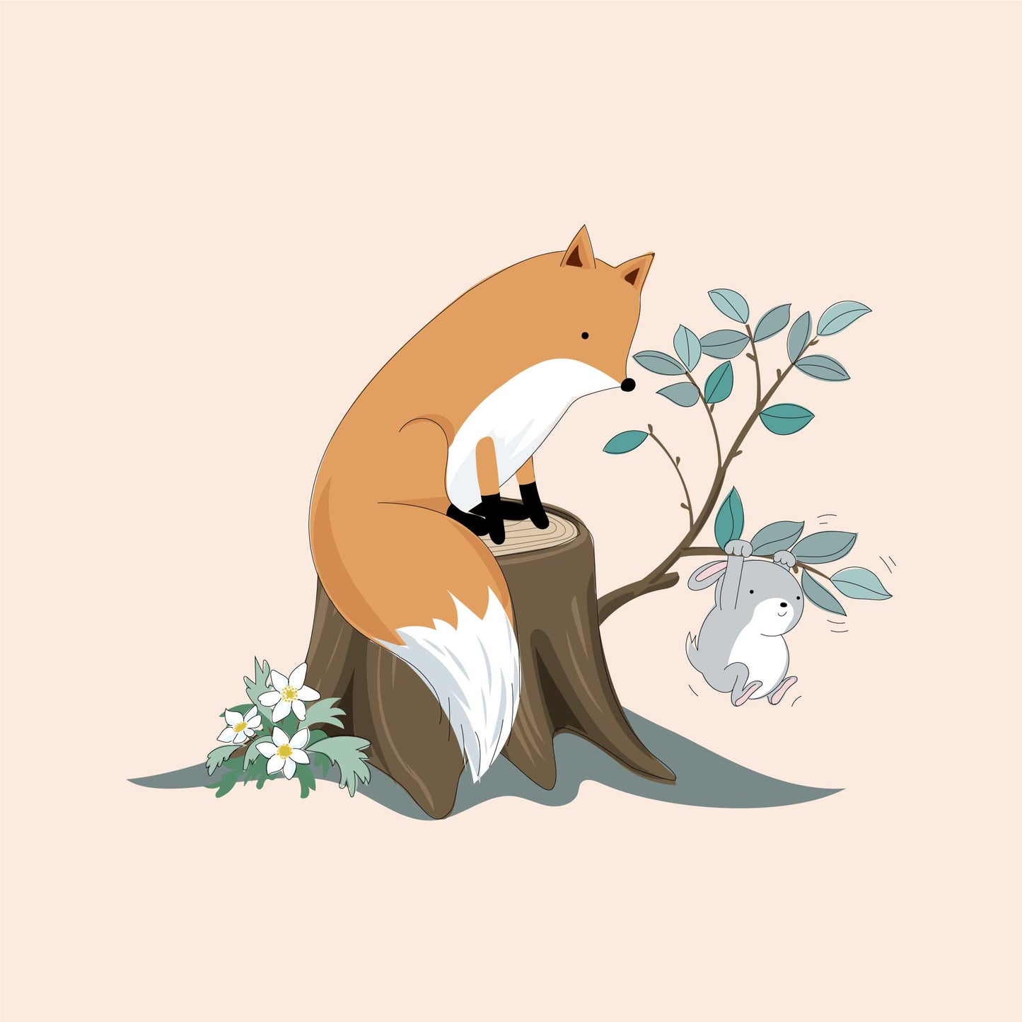 Fox and Rabbit play hide and seek 1 - Blank Card