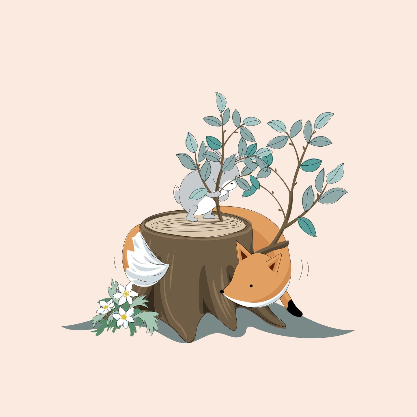 Fox and Rabbit play hide and seek 3 - Blank Card