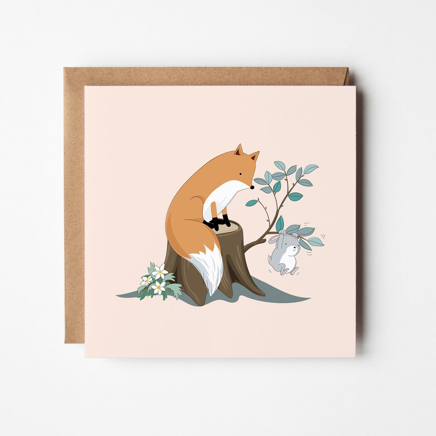 Fox and Rabbit play hide and seek 1 - Blank Card