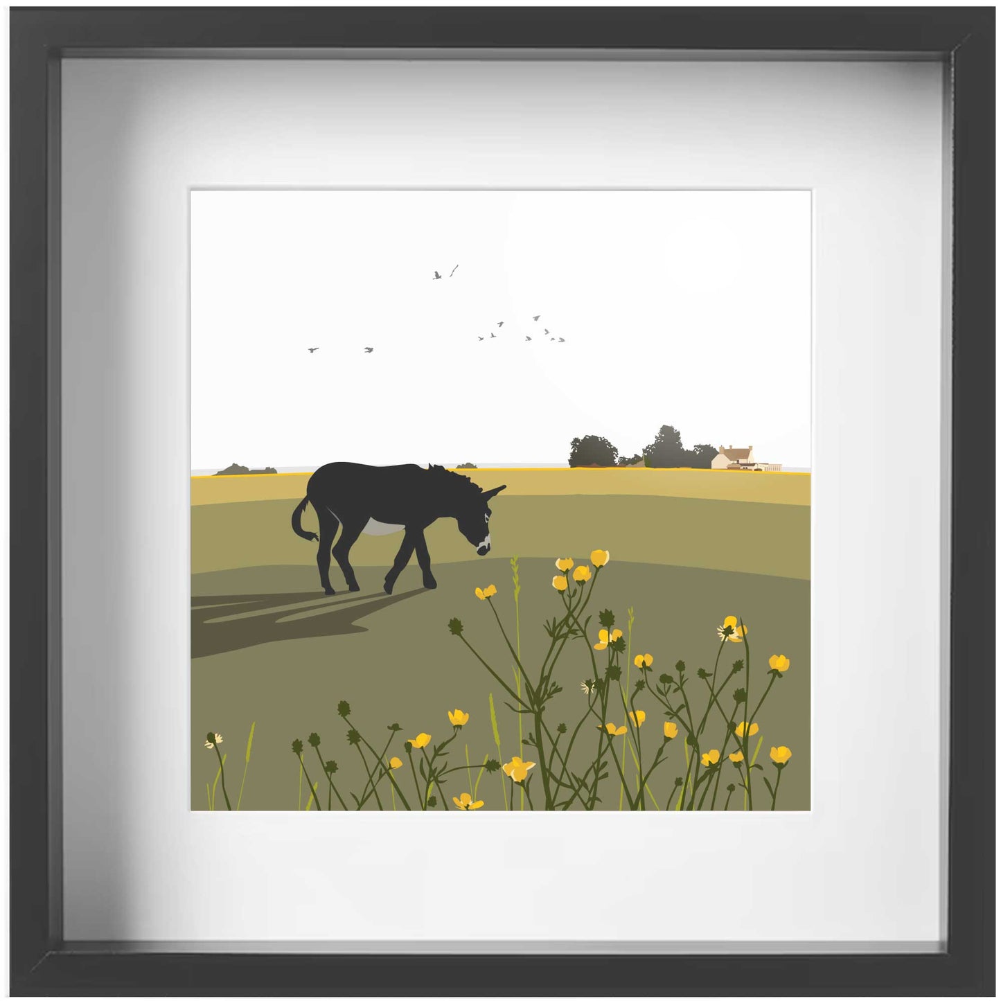 Alfie the Donkey on Minchinhampton Common - Green - Kent and Co Framed Art Print by Nichola Kent