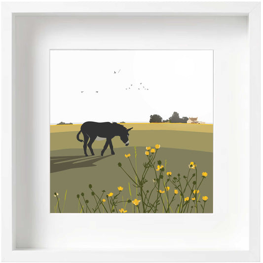 Alfie the Donkey on Minchinhampton Common - Green - Kent and Co Framed Art Print by Nichola Kent