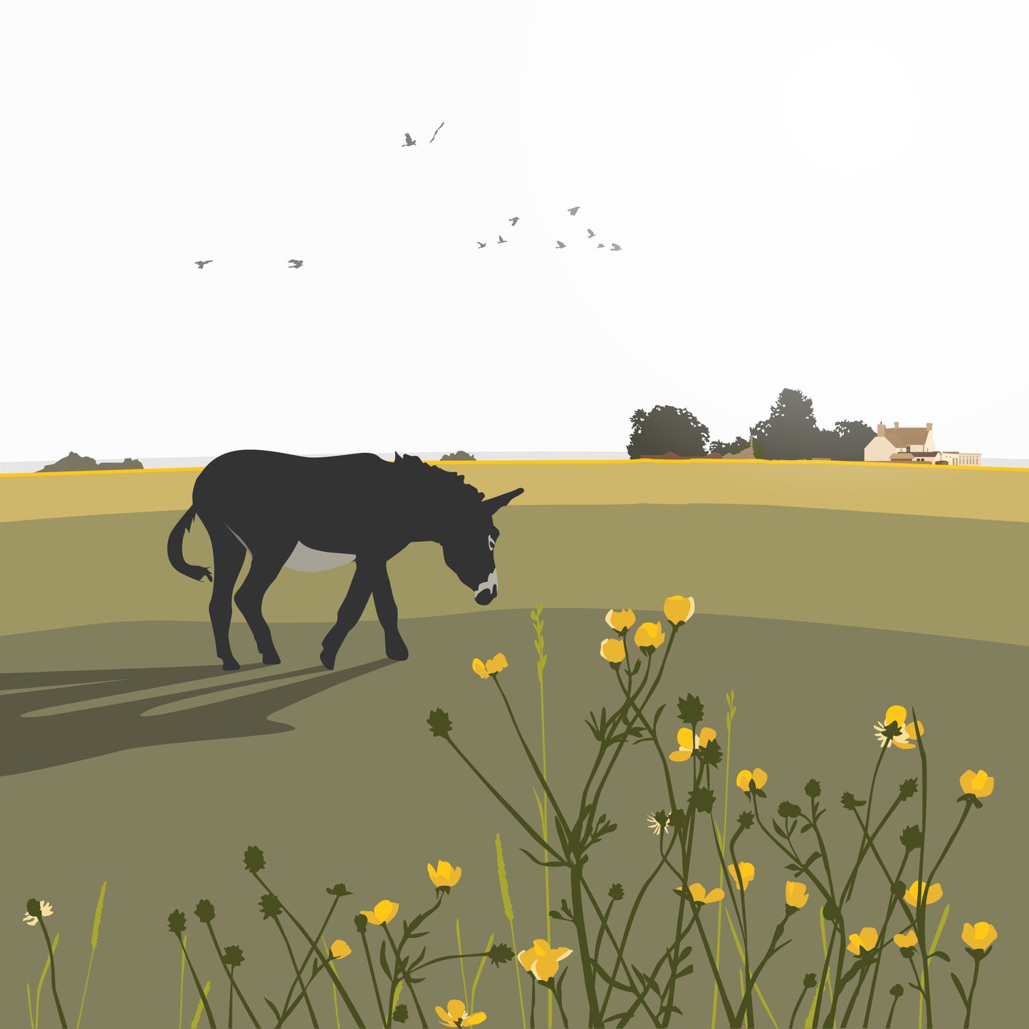 Alfie the Donkey on Minchinhampton Common - Green - Kent and Co Framed Art Print by Nichola Kent