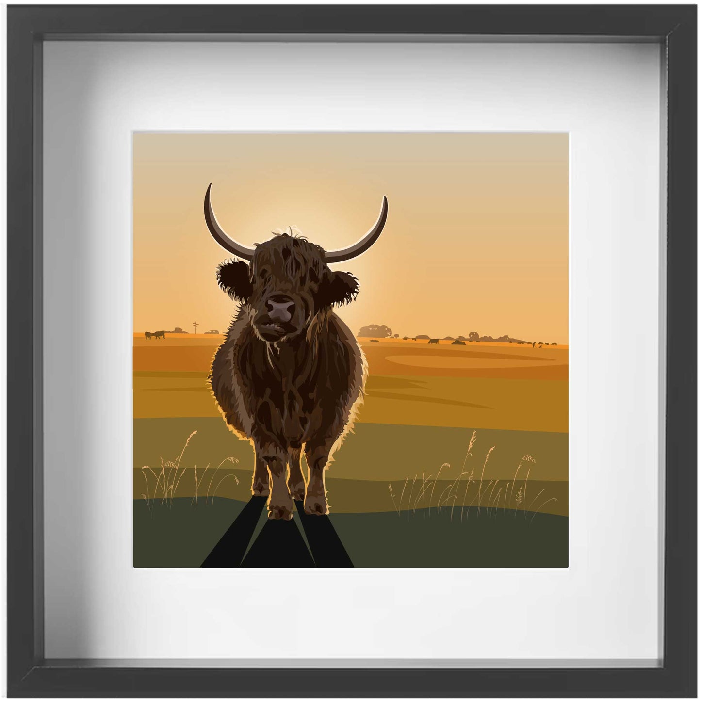 Highland Cow at Sunset - Framed Art Print by Nichola Kent