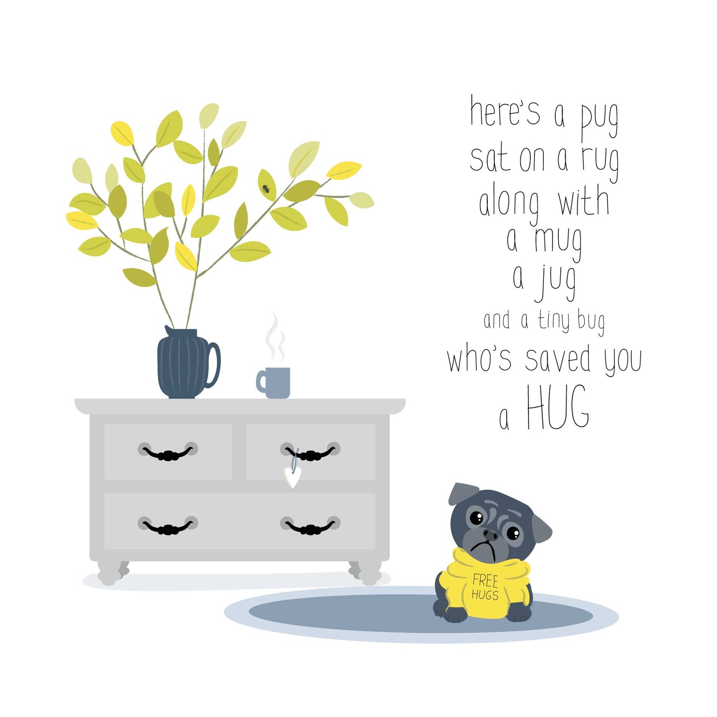 Pug-on-a-Rug dog Card