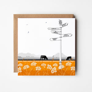 Tom Longs Post with wildflowers Blank Card