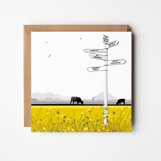 Tom Longs Post with Buttercups Blank Card