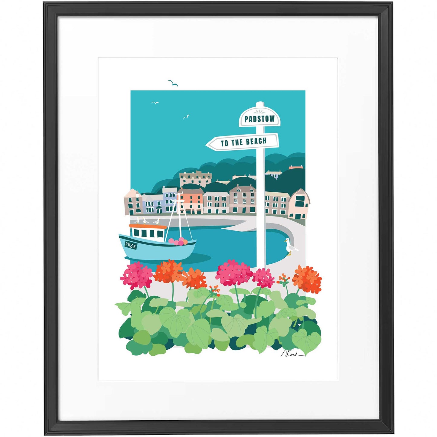 Signposted Padstow - Framed Print - Blue