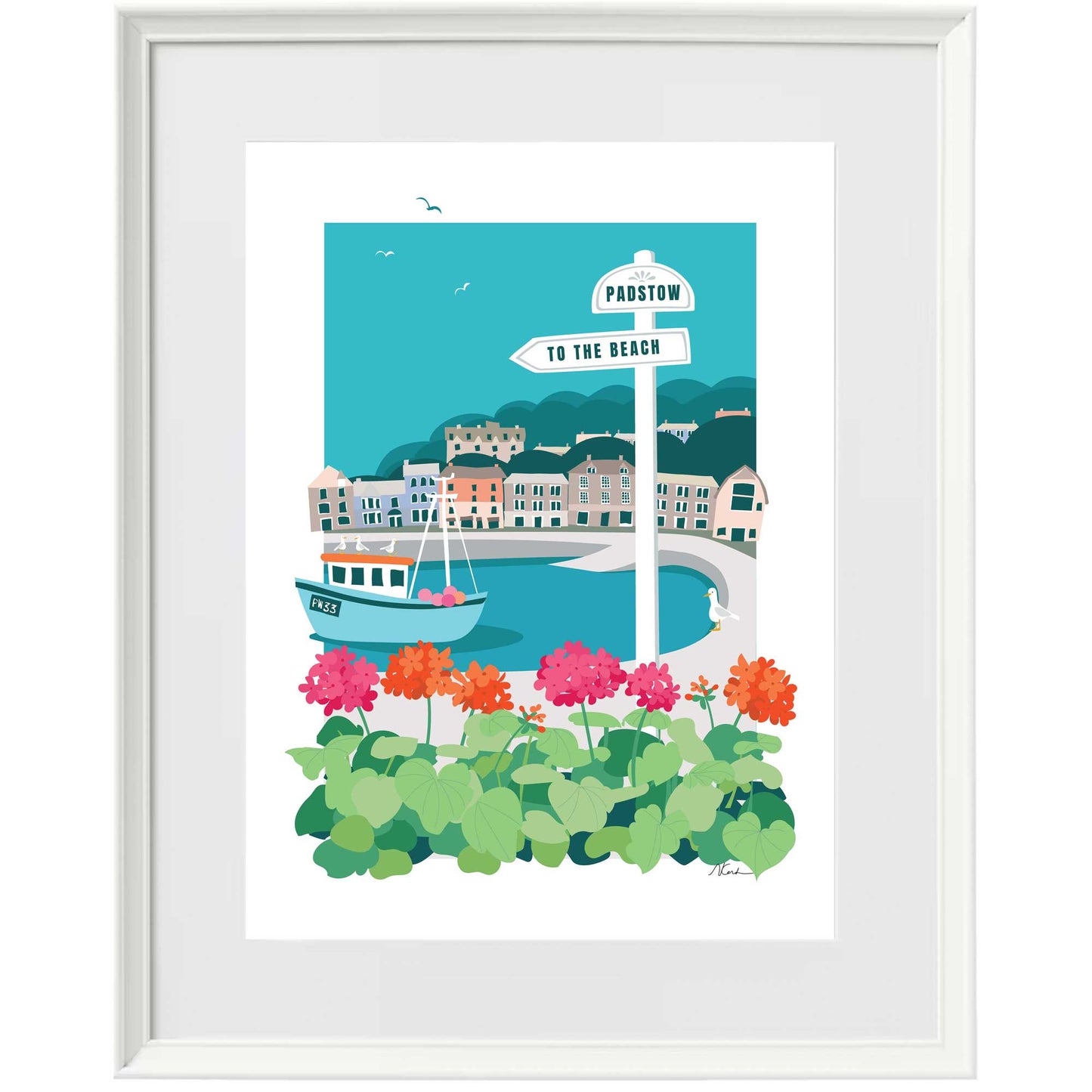 Signposted Padstow - Framed Print - Blue