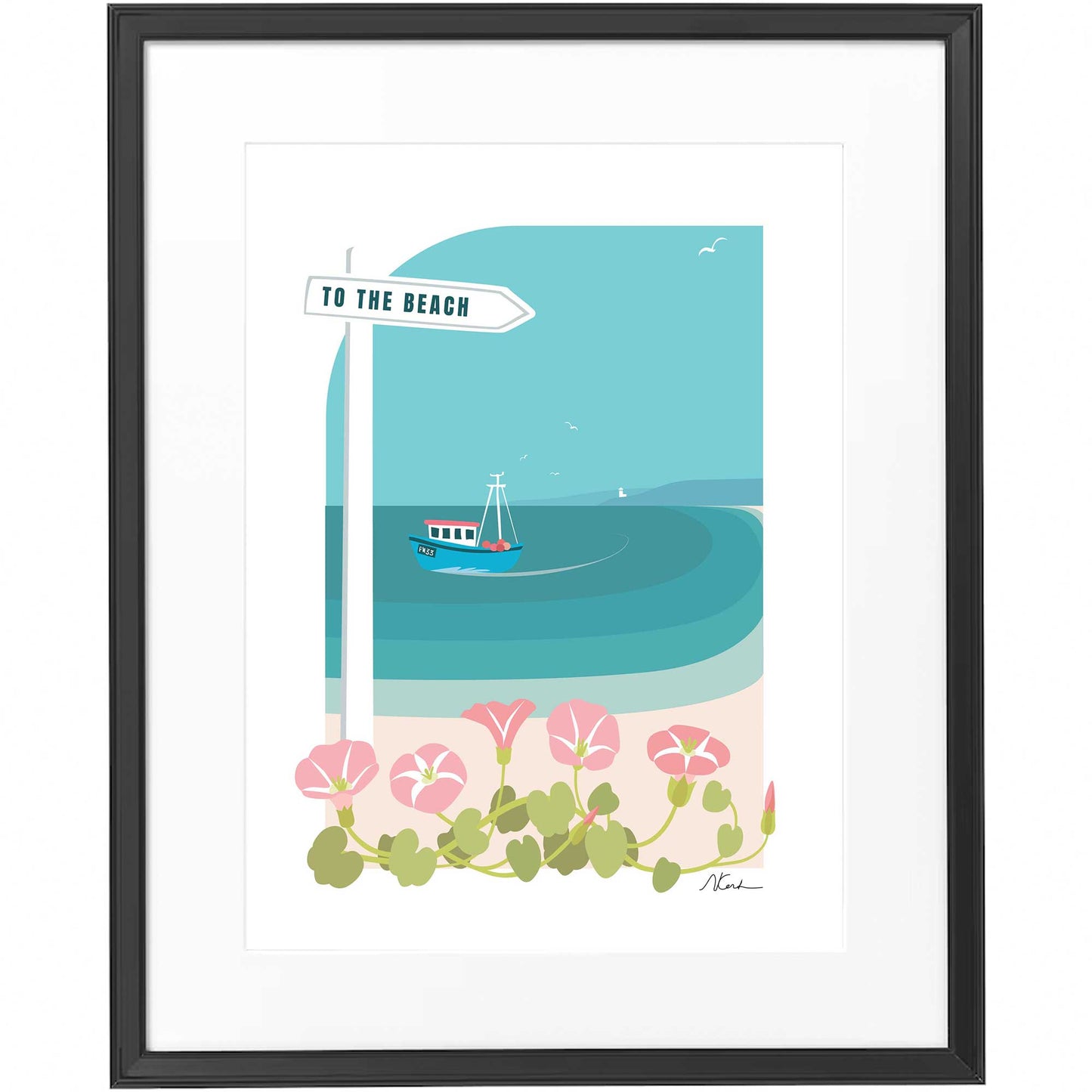 Signposted To the Beach - Framed Print - Blue