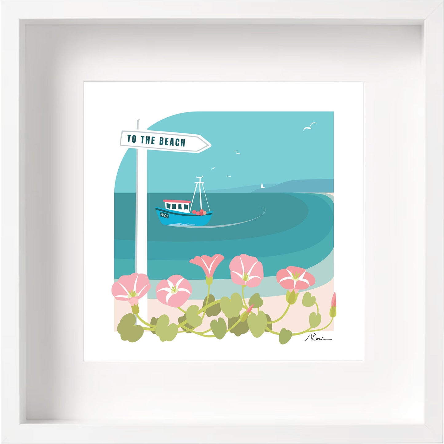 Signposted To the Beach - Framed Print - Blue