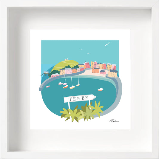 Signposted Tenby - Framed Print - Blue