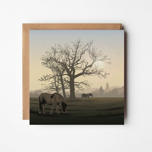 Horses in the Mist Blank Card