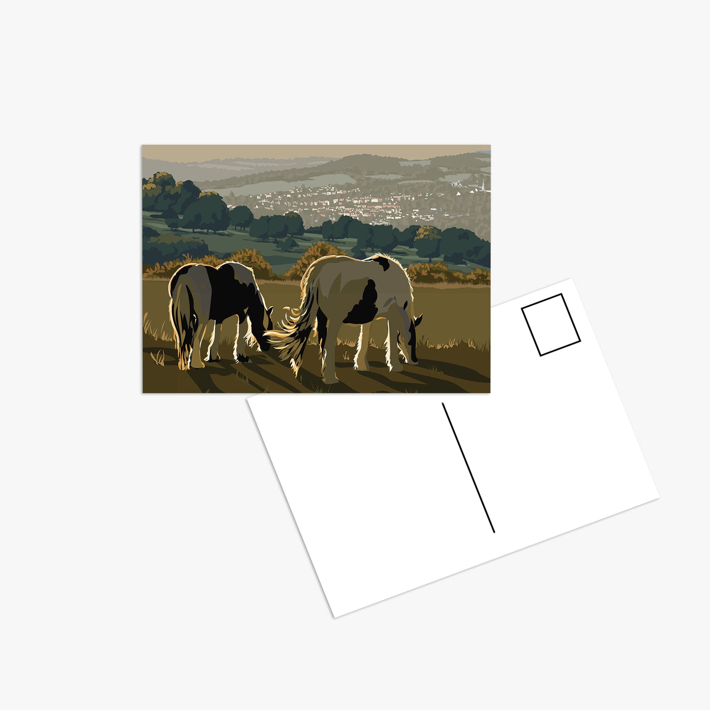 Horses and a view of Stroud - Postcard