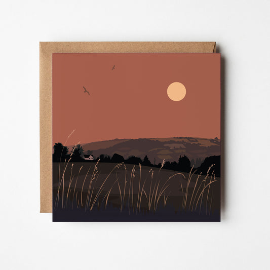 Selsley from Rodborough - Mauve - Blank Card