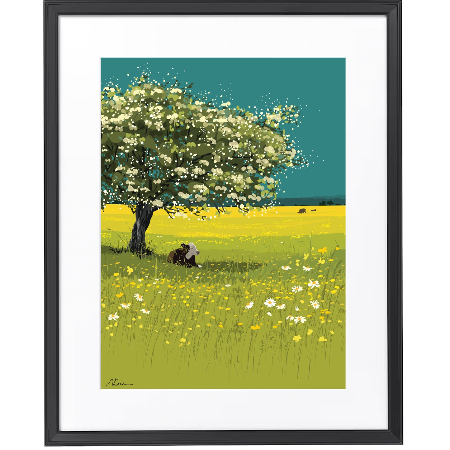 Buttercups and Blossom - Framed Art Print by Nichola Kent